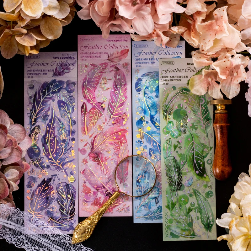 

30 упаковок, оптовая продажа, наклейки, перо, Золотая фольга, кружевная бутылка, скрапбукинг, детский Декор, бронзовая Акварельная наклейка