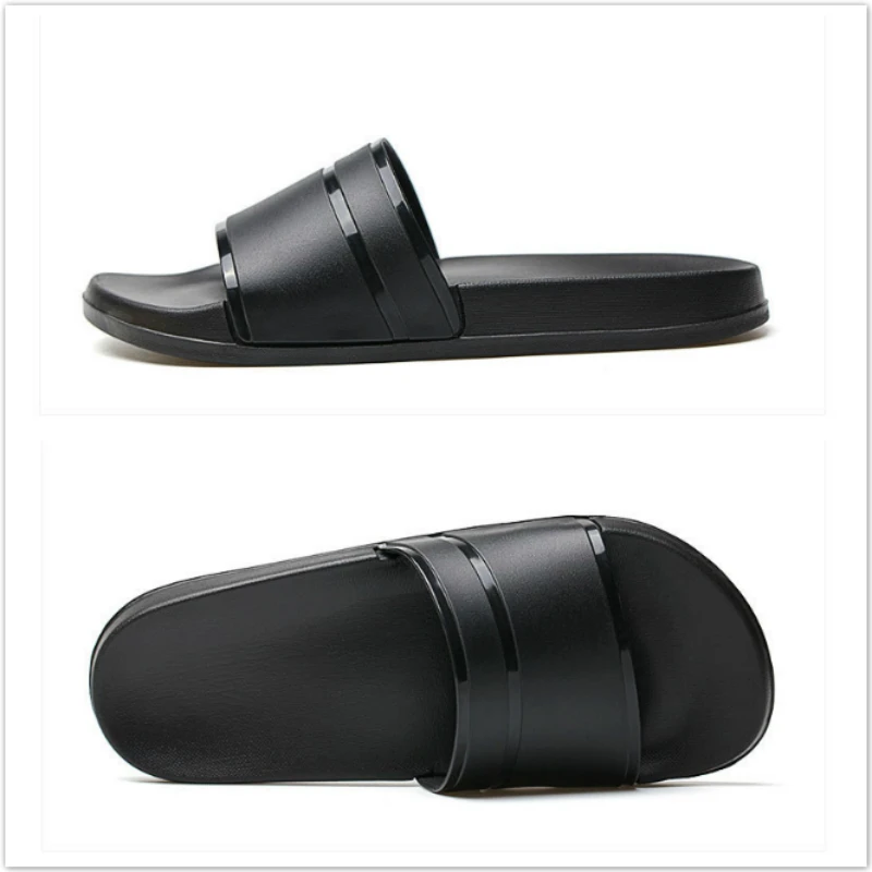Classic Black White Home Women Bath Slippers Plus Size 46 Summer Indoor Couples Shoes Non-slip Lightweight Men Cool Slides