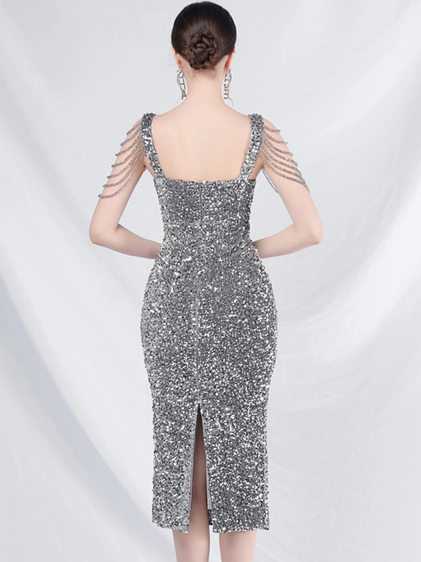 Женское летнее платье с открытой спиной Черное длинное блестками Роскошные