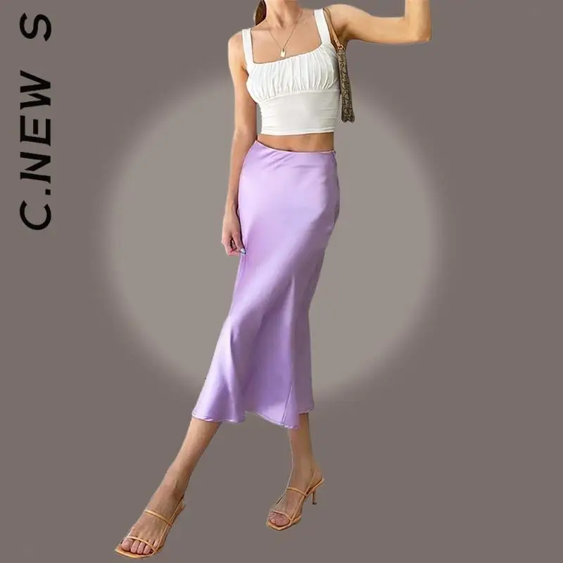 

Новая женская юбка с разрезом C.New S, мягкие женские юбки на бедрах, Женская юбка с высокой талией в Корейском стиле, Женская юбка