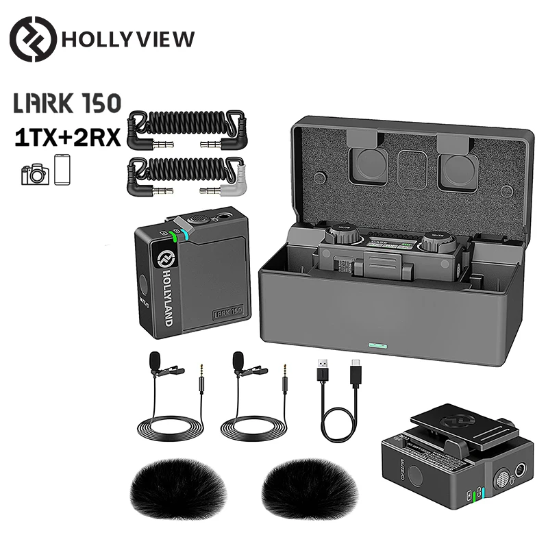 

Hollyland Lark 150 Duo Solo 2.4Ghz Microphone Wireless RX TX Kit Lavalier Microfone Mic for DSLR Camera iPhone Android Phones