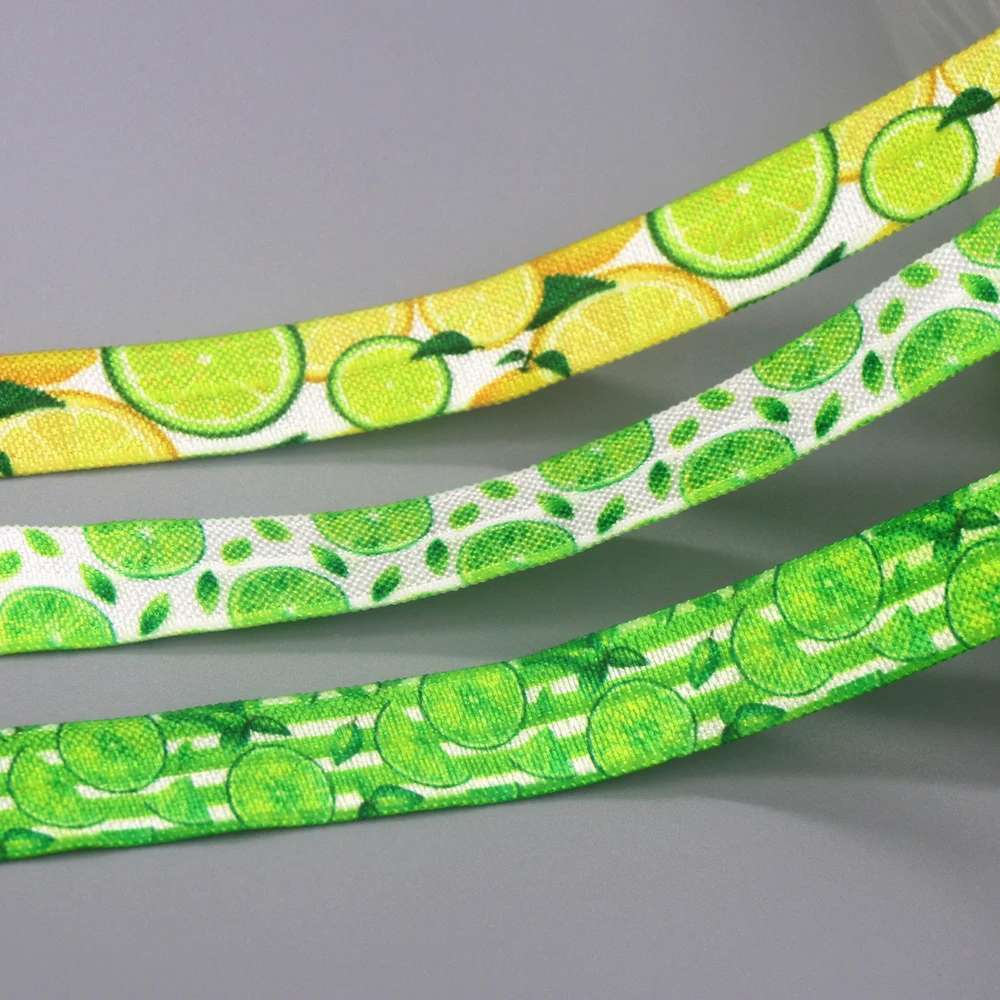 

DHK 5/8'' 50yards Lemon Orange Fruit Printed Fold Elastic FOE Stretch Ribbon Accessories Decorations Craft DIY Sewing S2168