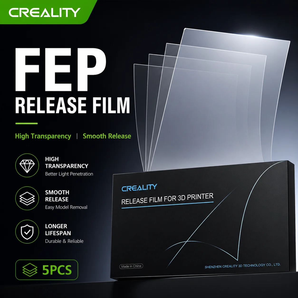 Фото Пленки FEP Creality (5 шт.) для 3D-принтеров HALOT MAGE, HALOT MAGE Pro и других 10-дюймовых LCD SLA DLP 3D-принтеров, 286x198x0.15 мм №1