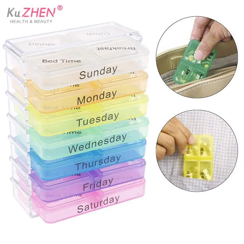 

7Day MultiColor PillBox Pill Case Container Tablets Weekly Pillbox Tablet Sorter Medicine Weekly Storage Box Container Organizer