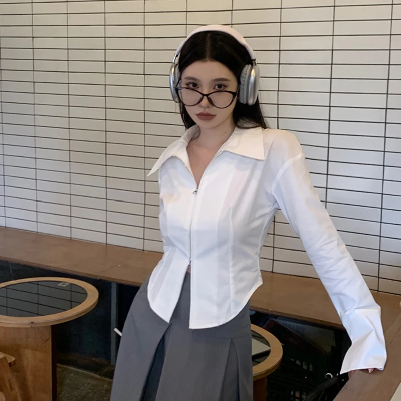 Женская блузка на молнии с длинным рукавом