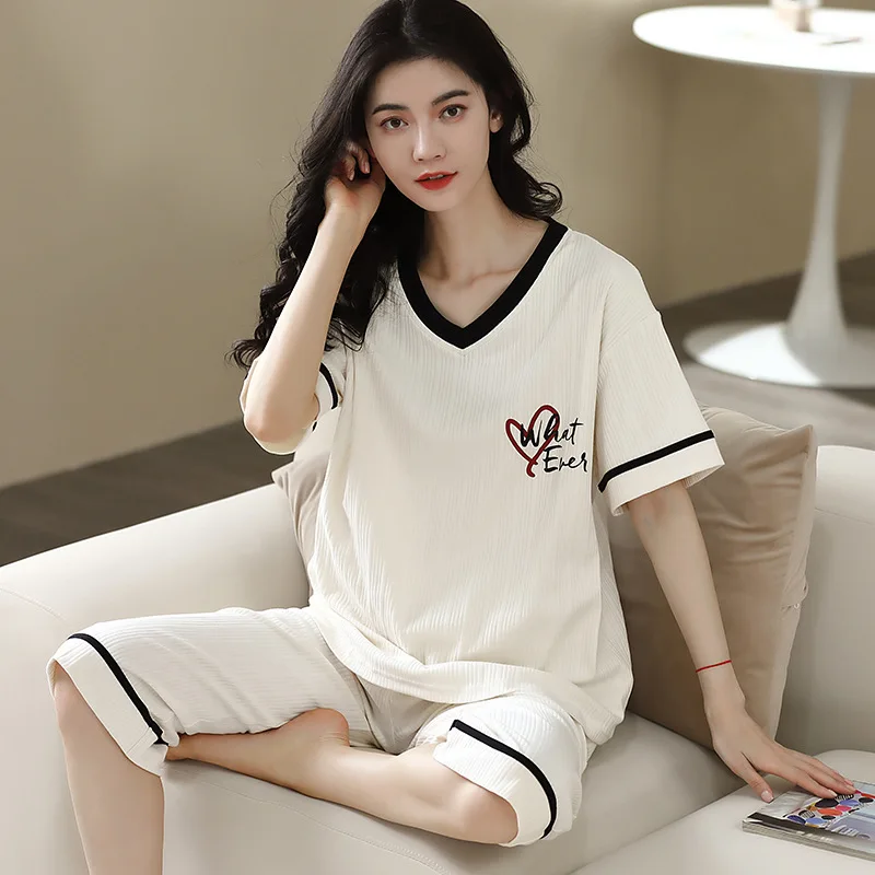 Hot Fashion Cotton Girl Pajamas Set Cute Cartoon Soft Casual Summer Women Homewear Stylish Print Sleepwear
