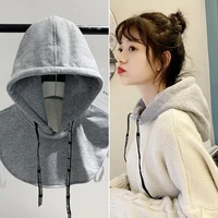 winter hooded fake collars thicken sweater hat detachable collar drawstring caps adult men women student cotton gray blue
