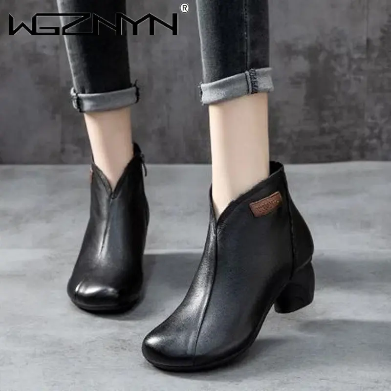 

Женские ботильоны ручной работы из натуральной кожи, ботинки челси из искусственной кожи на толстом каблуке, Винтажные ботинки на высоком к...