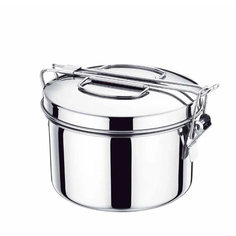 

Stainless Steel Camping Lunch Box Cooking Pot Folding Handle Bento Bowl Food Storage Container Picnic Hiking Outdoor Cookware