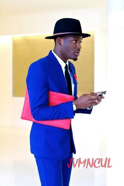 

Royal Blue Mens Suits With Pants Slim Fit Smart Business Party Prom Blazer Stage Performance Men's Jacket Groom Wedding Suits