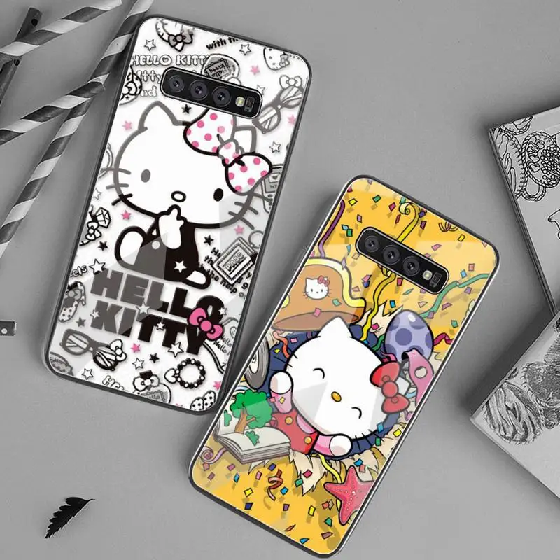 

Cute Gift Hello Kitty Pattern Phone Case Tempered Glass For Samsung S20 Ultra S7 S8 S9 S10 Note 8 9 10 Pro Plus Cover