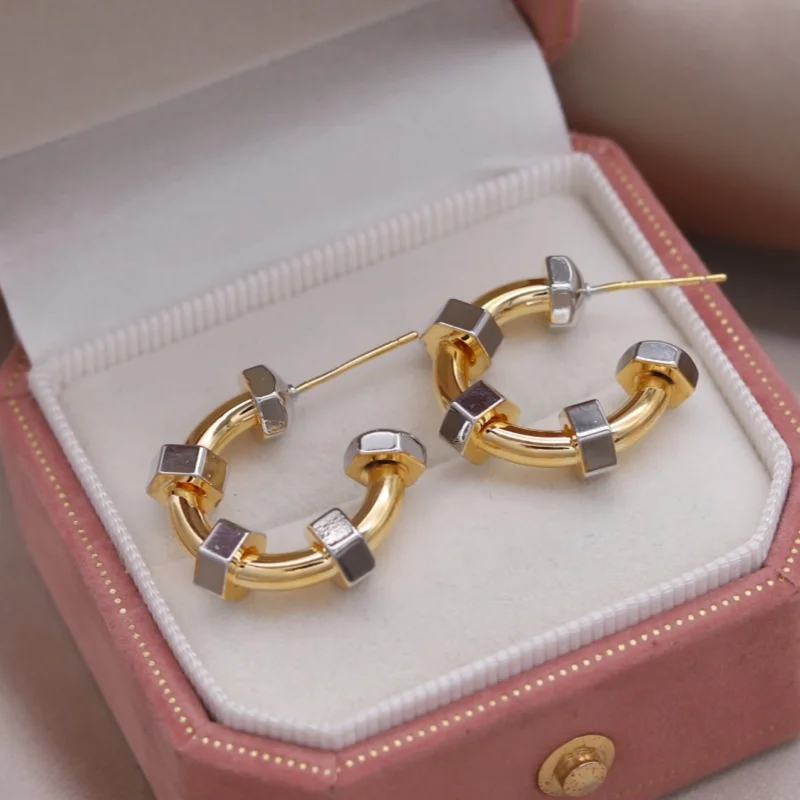 2024 корейский новый дизайн модные ювелирные изделия двухцветные металлические