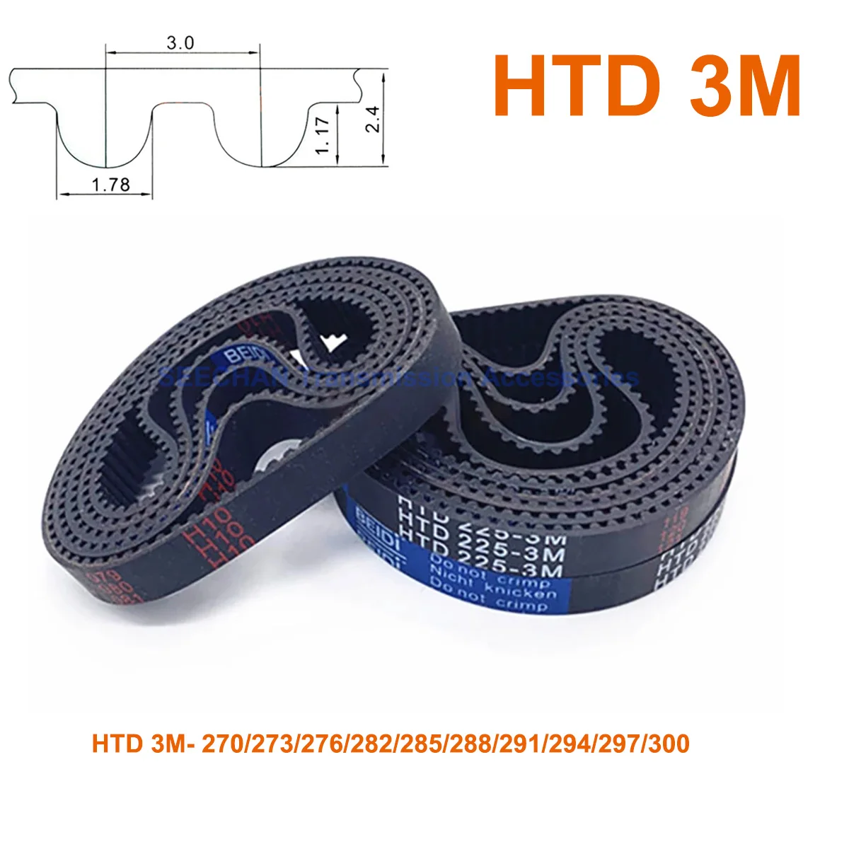 

Closed Loop HTD 3M Rubber Synchronous Timing Belt Width 6 10 15 20mm Perimeter 270 273 276 279 282 285 288 291 294 297 300mm