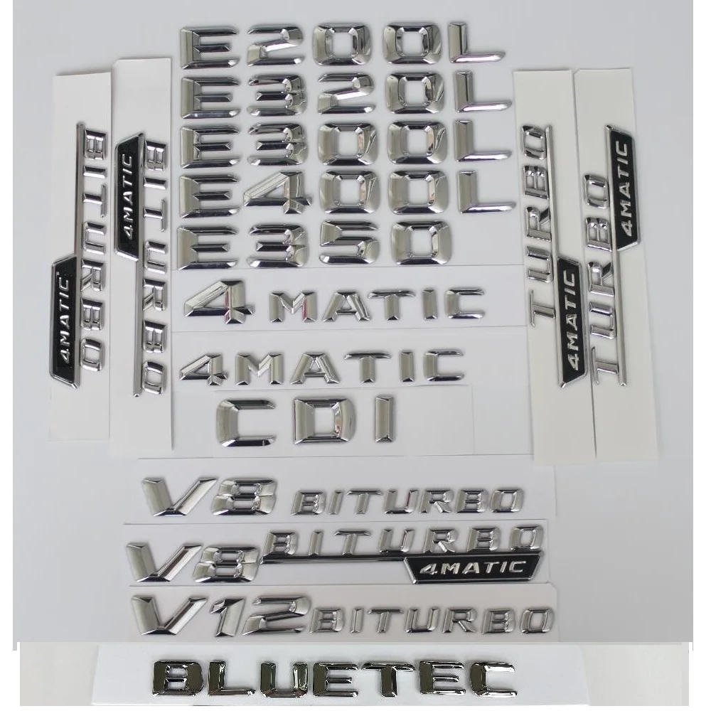 3D Chrome Letters Number Trunk Rear Badge Emblem Emblems Badges for Mercedes benz W212 W211 W213 E200 E220 E250 E350 CDI 4MATIC