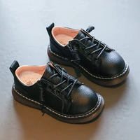 kids fashion pu shoes 2022 spring boys soft solid white school lace up korean style round toe children dress loafers for girls
