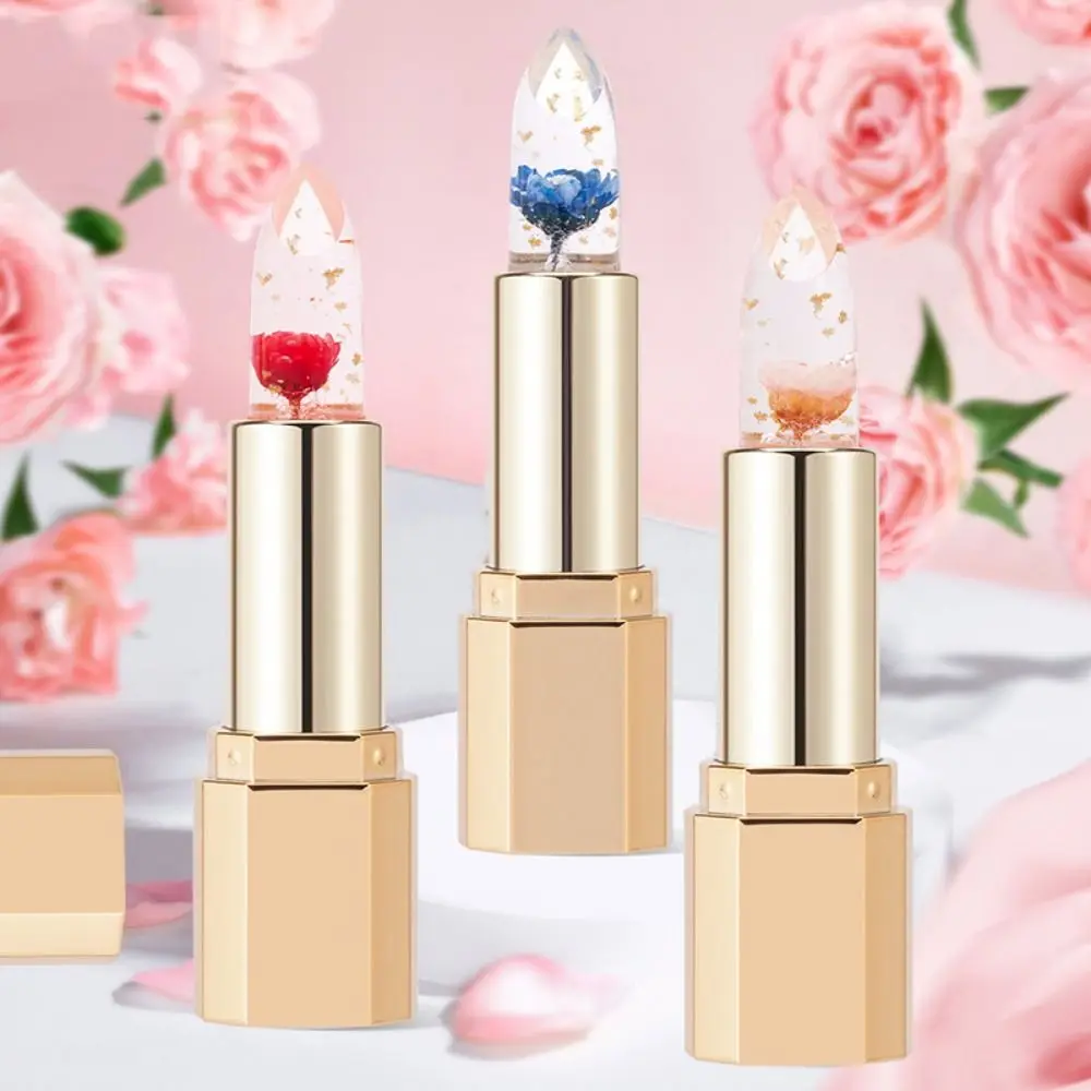 

Edible Gold Foil Temperature Color Changing Lip Blam Transparent Non-stick Cup Jelly Flower Lipstick Moisturizing Crystal
