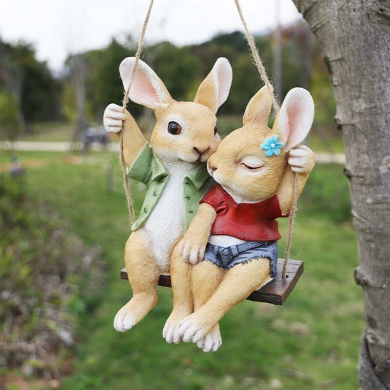 

Garden Statue Outdoor Tree Hanging Pendant Resin Swing Rabbit Decoration Gift