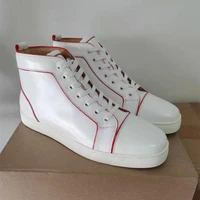 brand luxury white sneakers men high top genuine leather red bottom shoes flats casual designer shoes hip hop mens shoes