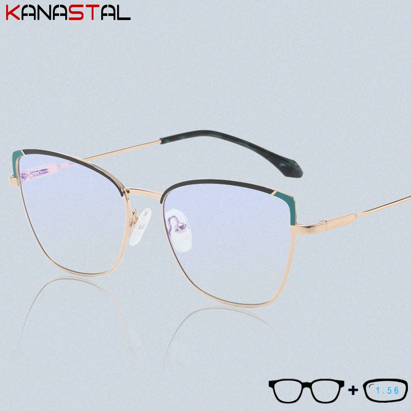 

Женские компьютерные очки для чтения с блокировкой синего света, Модные металлические очки в оправе с инопланетянинами, линзы CR39, оптически...