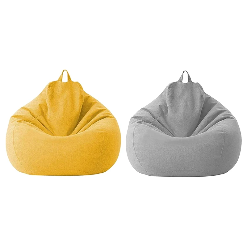 

2 Pcs Lazy Sofa Cover Unfilled Linen Recliner Seat Bean Bag Puff Sofa Tatami Cover Yellow & Light Gray