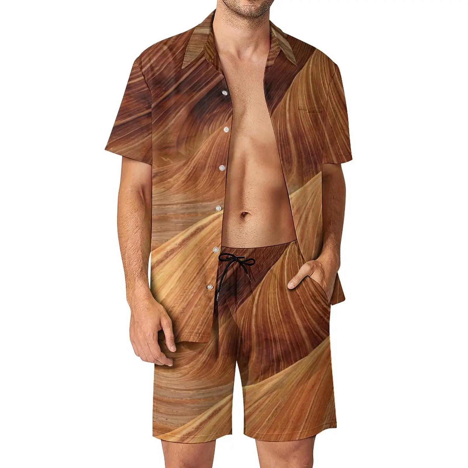 

Desert Sands Men Sets Sahara Print Casual Shirt Set Vintage Beach Shorts Summer Suit Two-piece Plus Size