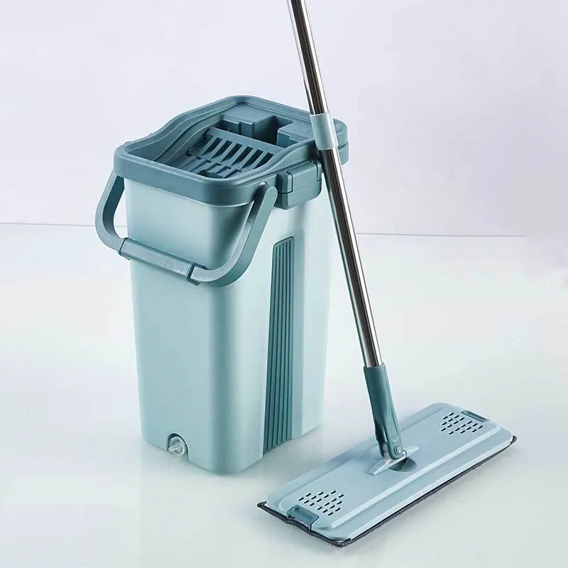 

Squeeze Mop with Bucket for Wash Handfree Floor Cleaning Spin Wiper Home Help with Drainer Dry and Wet Kitchen Flat Magic Wash