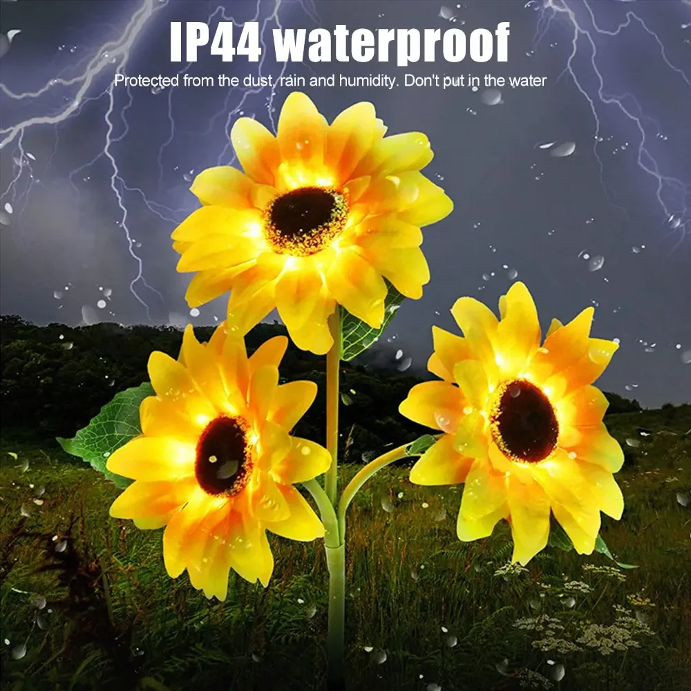 Солнечные Лампы Подсолнечника На Солнечной Панели 3 Головки Искусственные