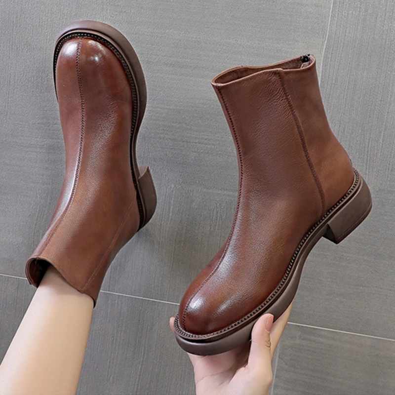 

Brand Women Autumn Boots 2023 New Ankle Boots Woman Fashion British Retro Women Short Boots Rear Zipper Leather Boots Ladies