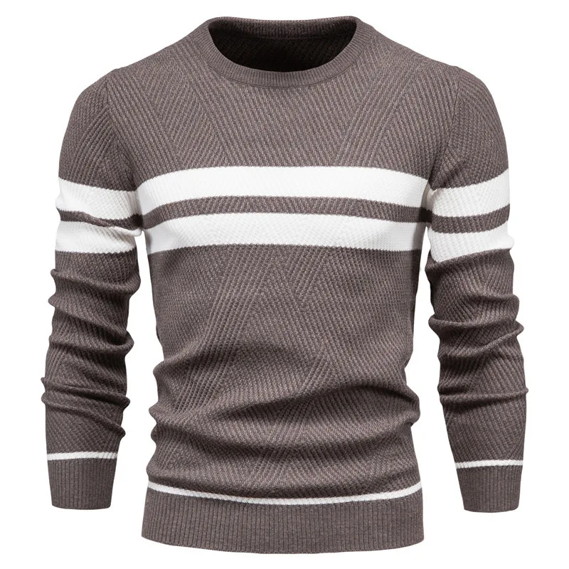 Autumn and Winter New Mens Casual Stripe Sweater Pullover Color Matching Soft and Breathable Sweater Men Long Sleeve Sports Knit