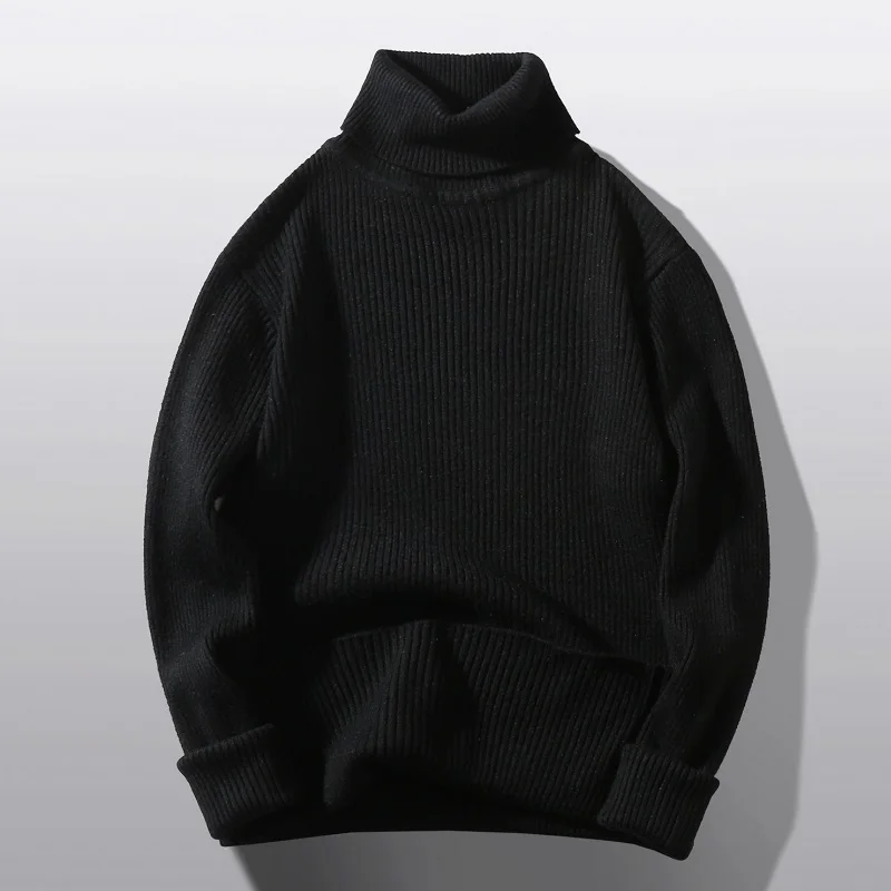 New Solid Color Turtleneck Sweater Men's Pullover Long Sleeve Slim Fit Warm Knit striped sweater Pullovers