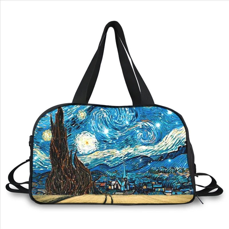 Van gogh art painting 3D printing fashion trend portable large capacity multi-function messenger bag travel bag
