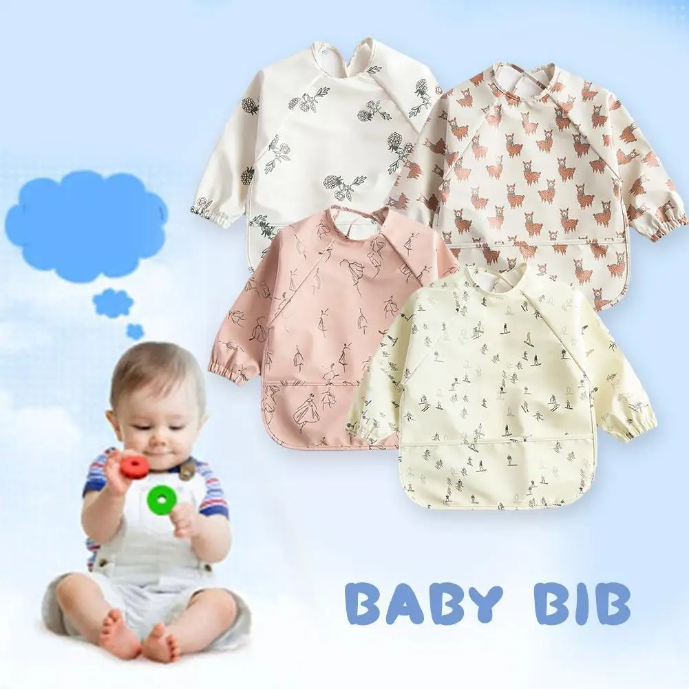 

Baby Bib Kids Toddler Pu Waterproof Long Sleeve Art Years 0-6 Smock Bib Fit Feeding G6v8
