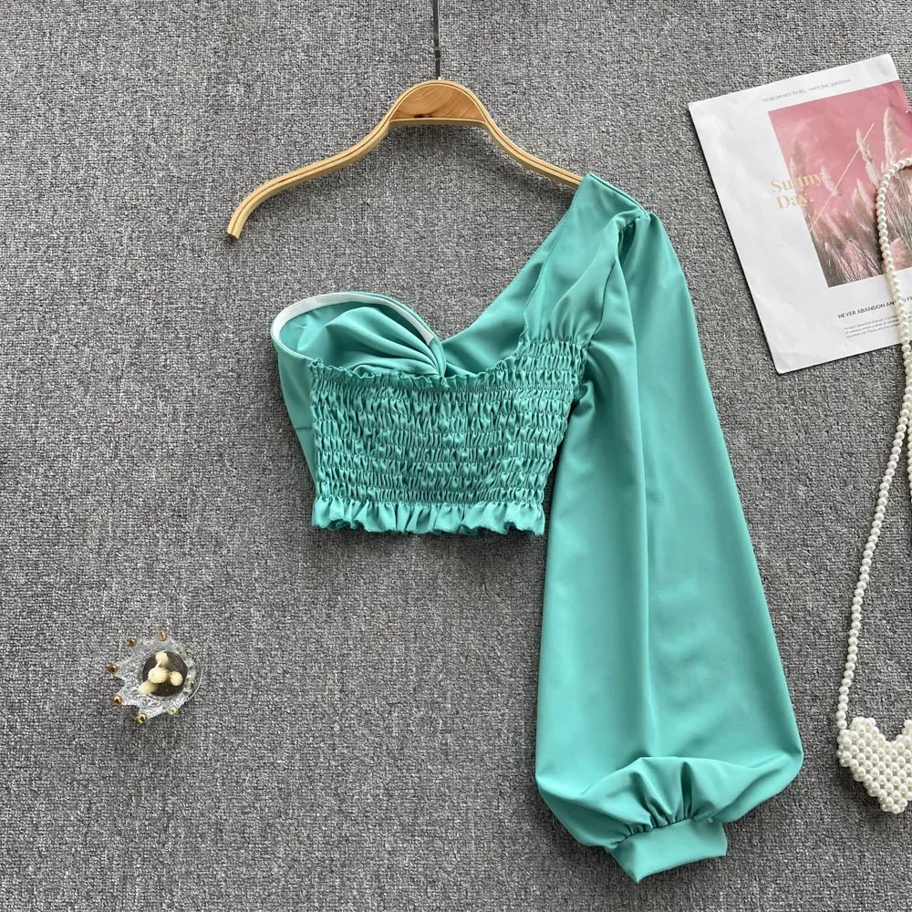 2024 Женская Сексуальная Блузка С Асимметричным Вырезом Облегающие Пляжные Топы