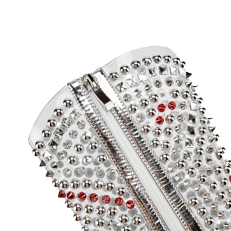 Женские ботинки на высоком каблуке Kaky прозрачные сапоги с острым носком короткие