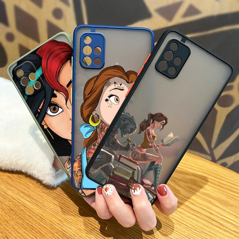 

Tattoo Disney Princess For Samsung Galaxy A01 A11 A12 A02S A21S A31 A32 A42 A51 A50 A52 A71 A72 Frosted Translucent Phone Case