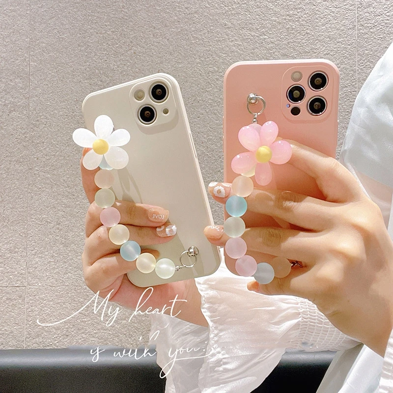 

INS Crystal Flower Bracelet Wrist Phone Case For Iphone 13ProMax XR X XS XSMAX 11 12 13 Pro Max Mini Cover 7 8 Plus Fundas