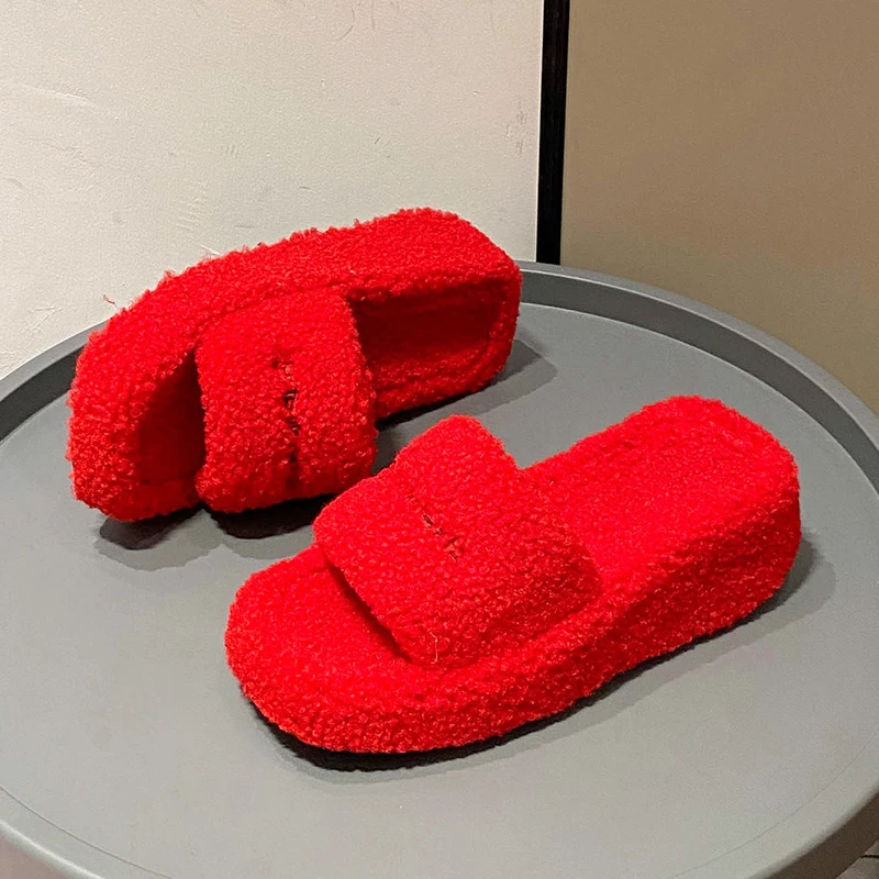 Platform Slippers Women New Fluffy Slippers Women Fashion Wedges Women Shoes Thick Bottom Casual Slippers for Women