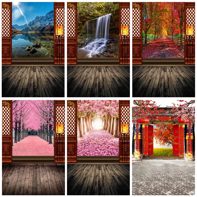

Chinese Style Joyous Opening Door Natural Scenery Spring Scenery Wedding Speciality Photography Background Props LGH-03