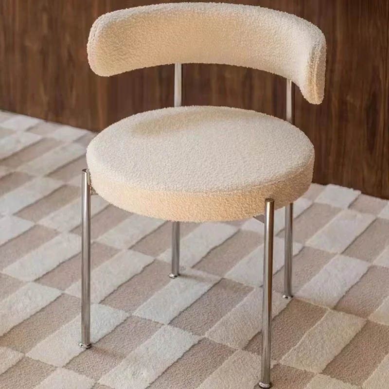 

Lamb Velvet Metal Stainless Steel Used Backrest Dining Chair Nordic Designer Cafe Casual Single Chair