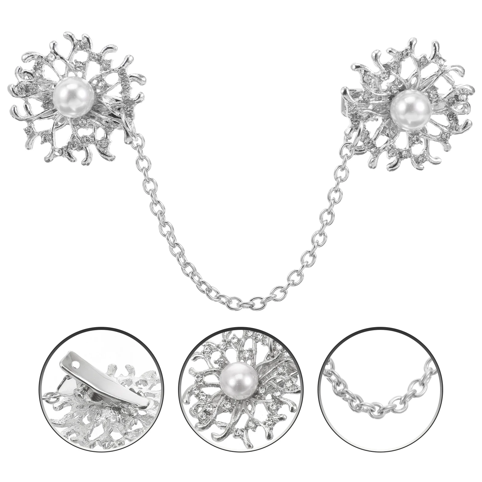 Brooches for Women's Clothing Saree Luxury Woman Free Shipping Chain Sweaters Connection Collar Clips Alloy Pearl