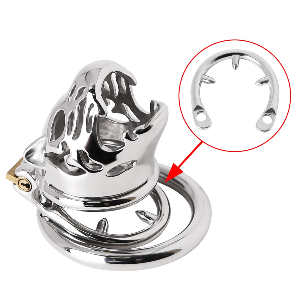 Męska klatka na penisa Lion Pierścienie ze stali nierdzewnej Urządzenie cnoty Ręcznie polerowany pierścień Penis BDSM Cage Trainer Belt