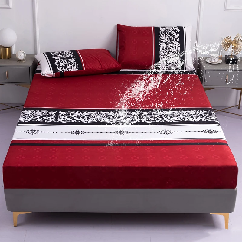 

Pure Black Waterproof Fitted Sheet Home Bed Cover Summer Spring Winter Mattress Covers With Elastic (no Pillowcase)