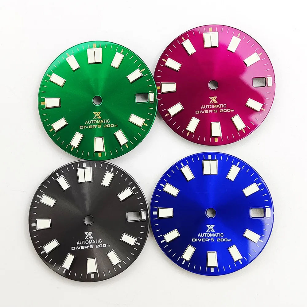 

28.5 mm glossy enamel dial with green luminous for NH35 movement