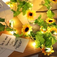 solar artificial sunflower rose string light garland fairy string lights green leaf vine light for garden party decor