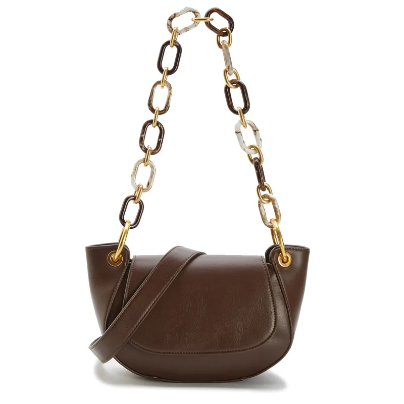 

Tide Brand Handbags 2021 New Acrylic Chain Single Shoulder Bag Retro Semicircle Chain Saddle Bags Solid Color Fashion Designer