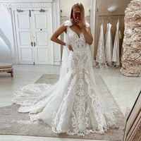 sevintage luxury mermaid wedding dresses lace appliques%c2%a03d flowers spaghetti straps%c2%a0v neck bridal gowns beach wedding gown 2022