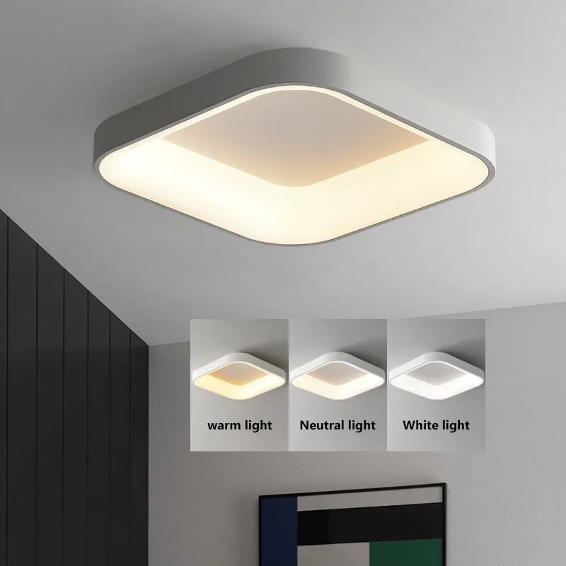 

Modern Square LED Ceiling Lamp Bedroom Light Grey/White Creative Living Room Kitchen Study Dimming Lamps With Remote Control