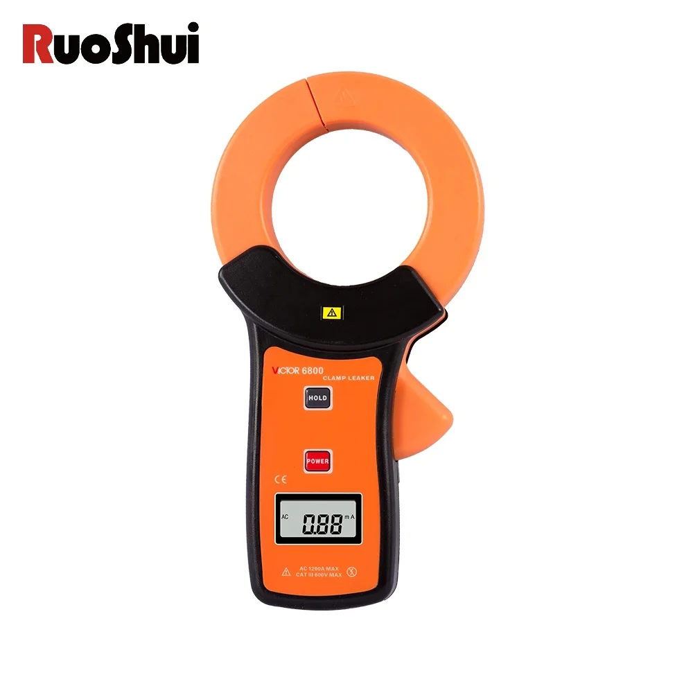 

RuoShui 6800 Digital Leakage Current Tester 600V Data Storage Ammeter Auto Range Peak Hold High Sensitivity 0.01mA Clamp Meter