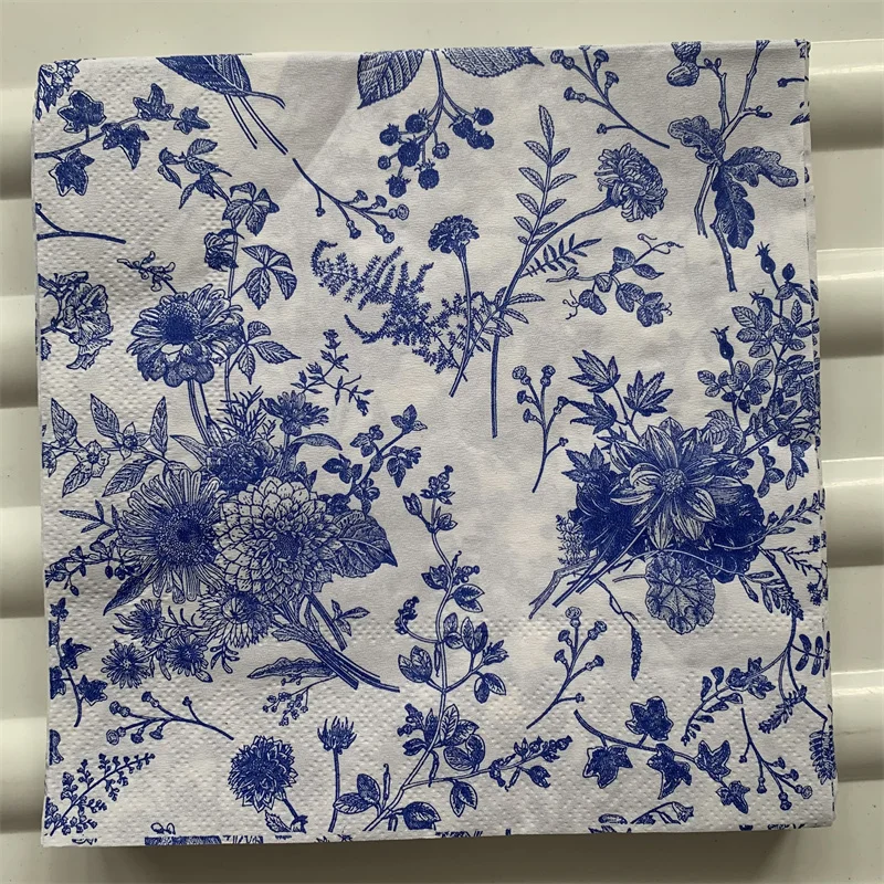 Фото Бумажные салфетки Decoupage для свадьбы, дня рождения, Элегантные салфетки в синюю полоску, винтажные красивые салфетки, домашний квадратный Декор №1