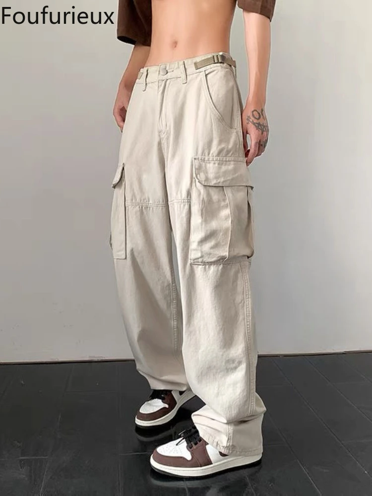 

Мужские летние прямые штаны до пола, с большими карманами